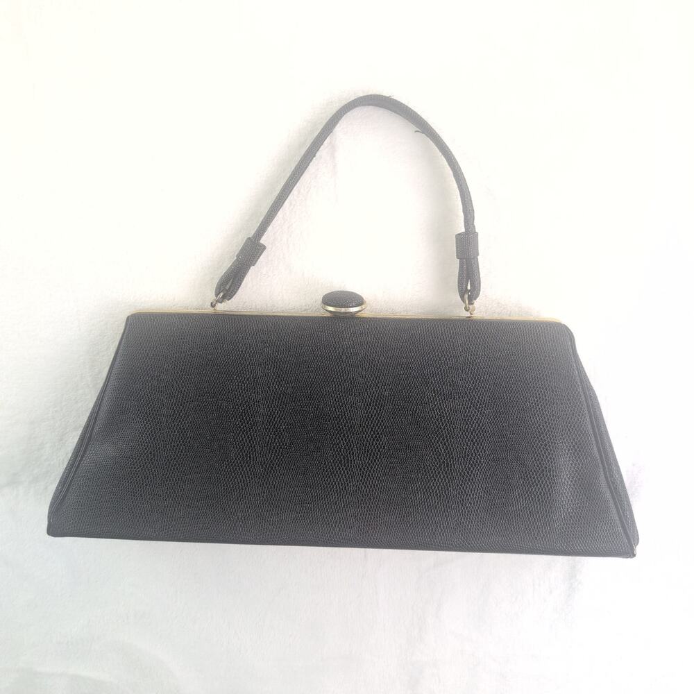 Vintage 60s Classy USA Clutch Classic Handbag Pebbled Leather Clasp